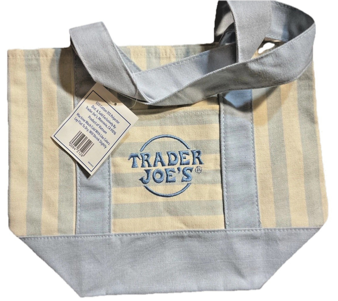 Trader Joe’s Mini Canvas Tote Bag-New Striped Brown/Green/Pink/Blue Reusable