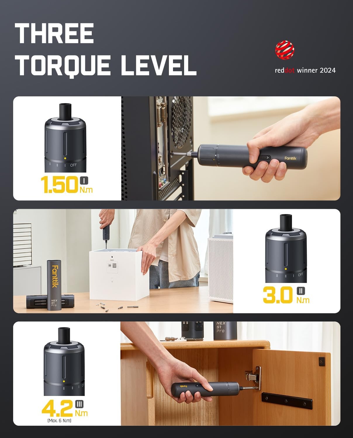 S1 Pro Electric Screwdriver, Power Screwdriver with16 S2 Steel Bits, 3 Torque…