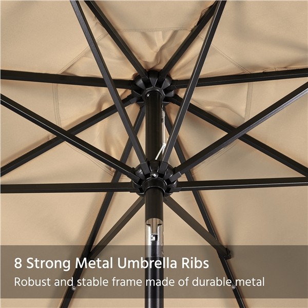 9FT Patio Umbrella Market Umbrella w/ 32 LED Lights & Push Button Tilt & Crank