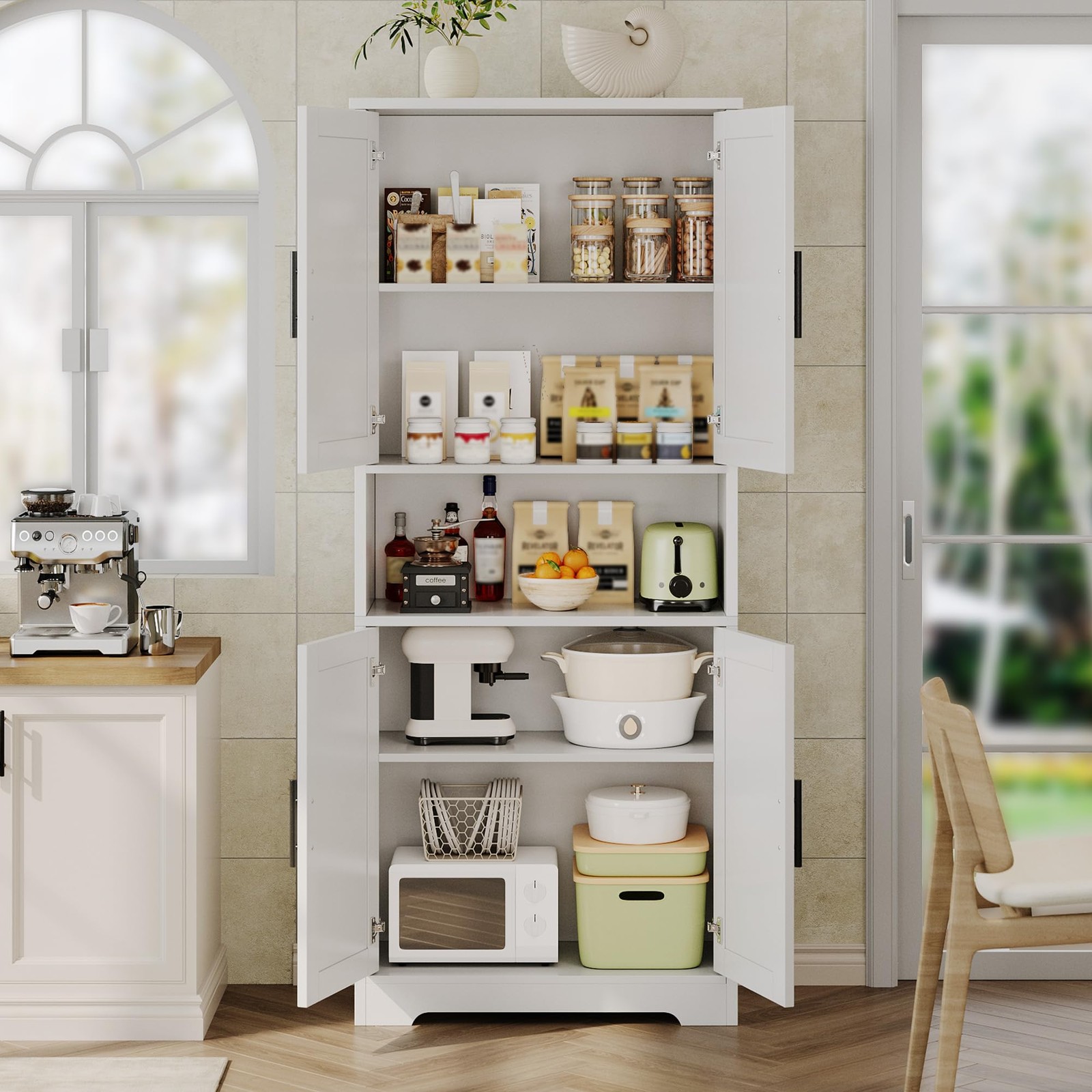 70” Tall Kitchen Pantry Cabinet Freestanding Storage Cabinet Adjustable Shelves