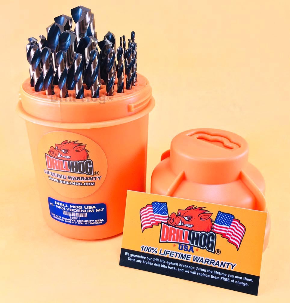 Drill Hog® 29 Pc Drill Bit Set Index HI-Molybdenum Super M7+ Lifetime Warranty