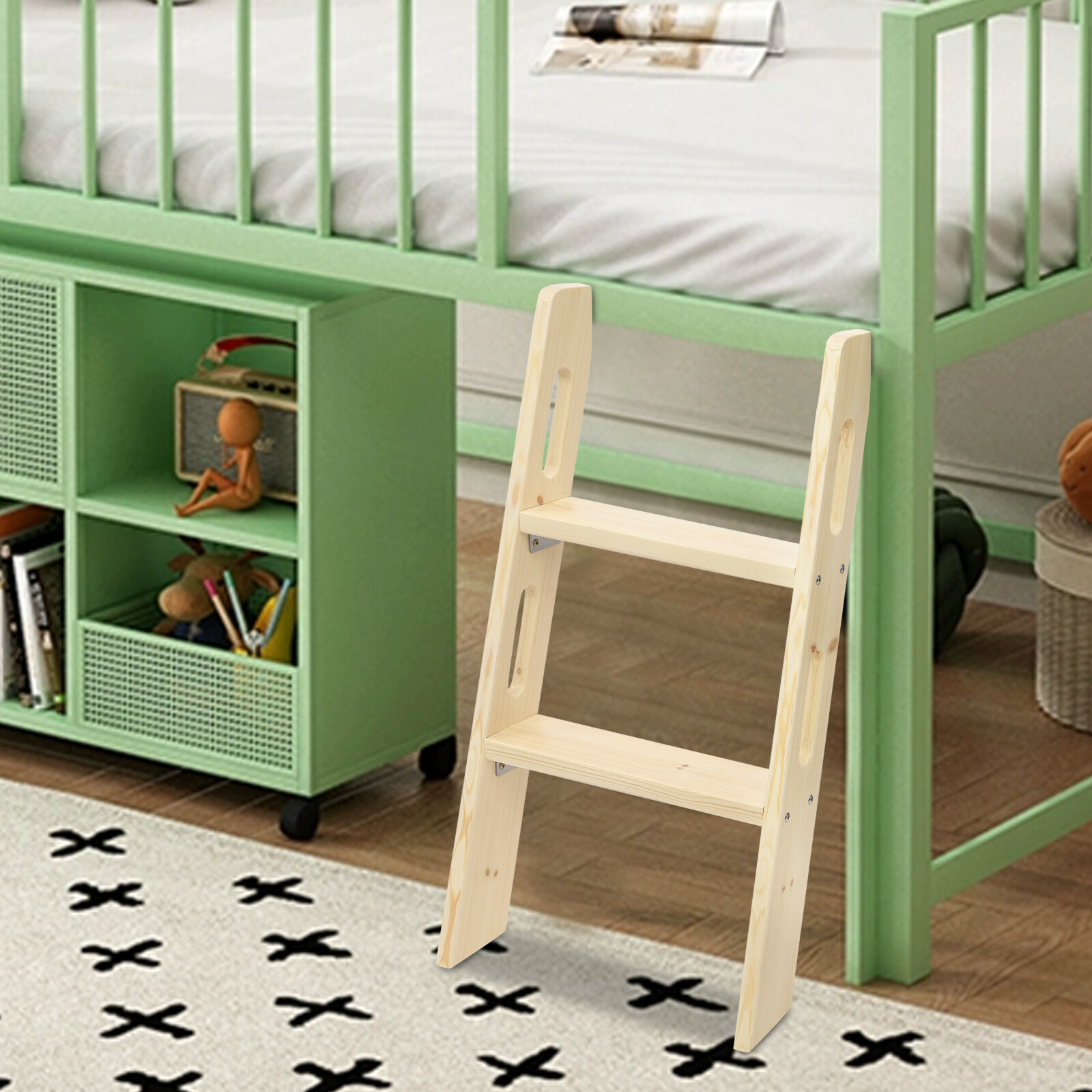 2 Steps Solid Wood Bed Ladder, Durable Step Ladder, for Dorm, Teens Adults Room