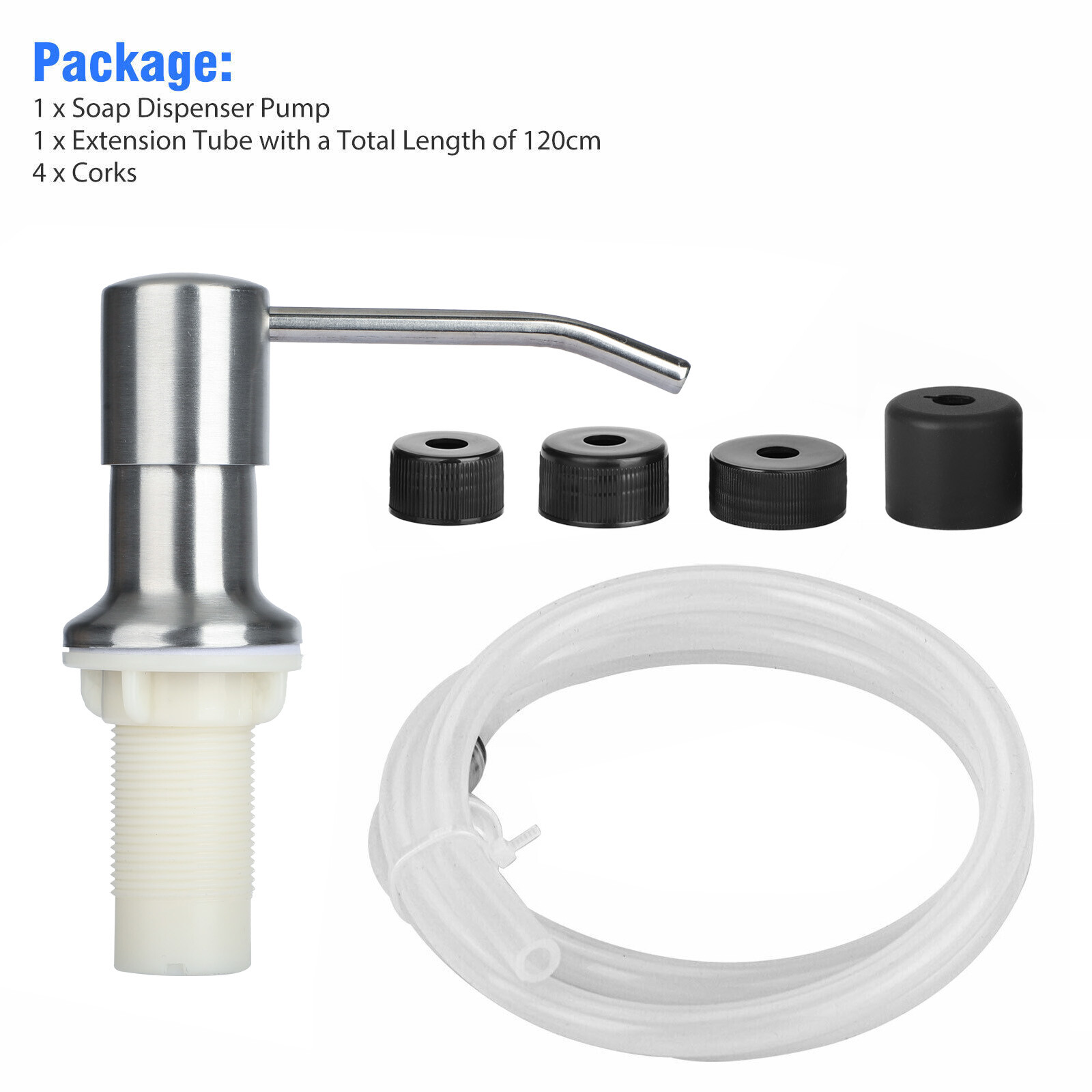 360° Sink Soap Dispenser Stainless Steel Kitchen Hands Liquid Pump Bottle Tube