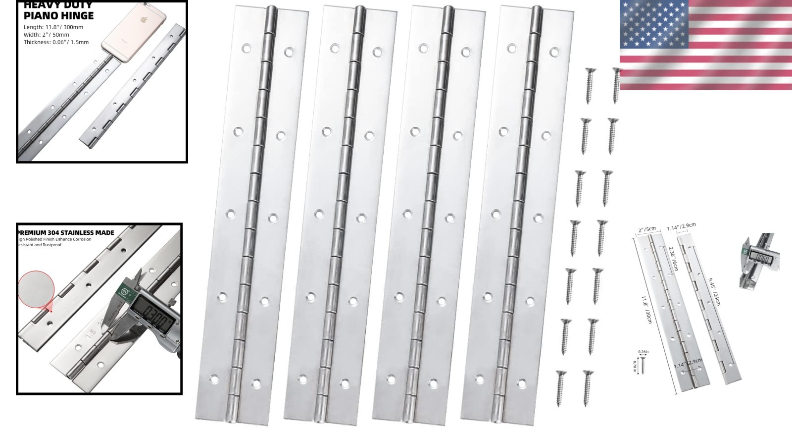Marine Grade Stainless Steel 12″ Piano Hinge Set