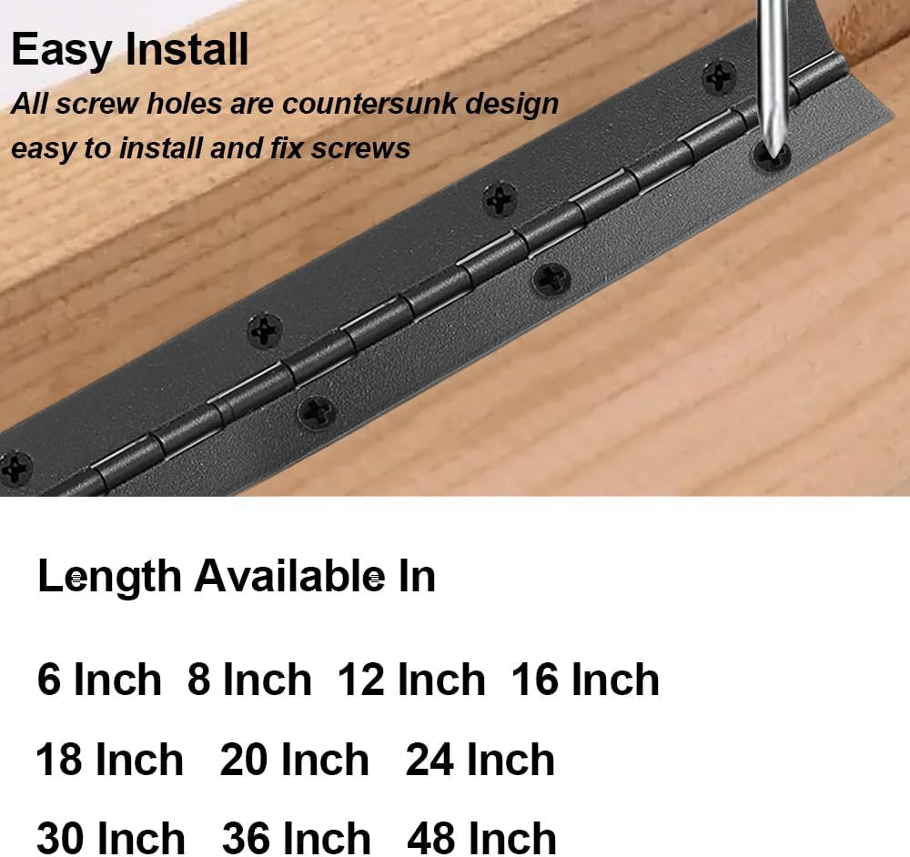 2 Pack Piano Hinge 30 Inch x 1.2 Inch Heavy Duty Stainless Steel Black Continuou