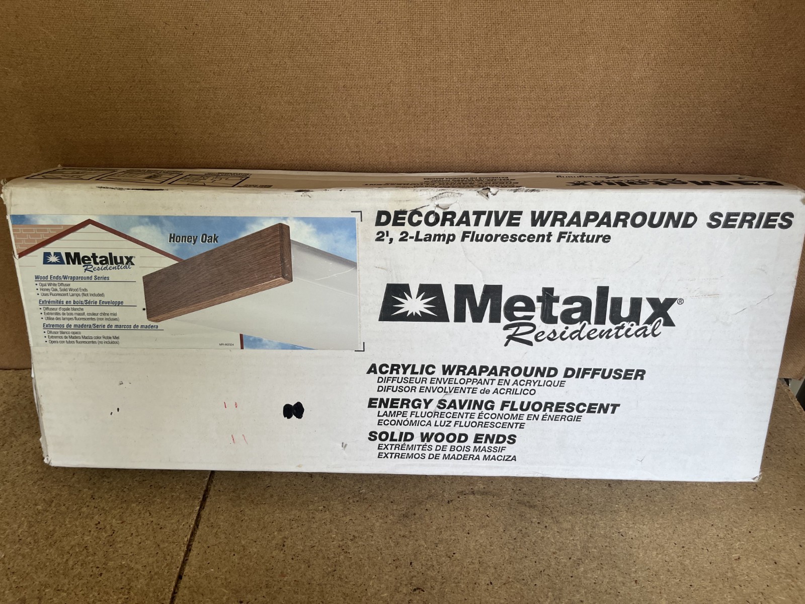 Metalux Residential Wraparound Fluorescent Light 2′ Oak Ends W/ White Lens W2322