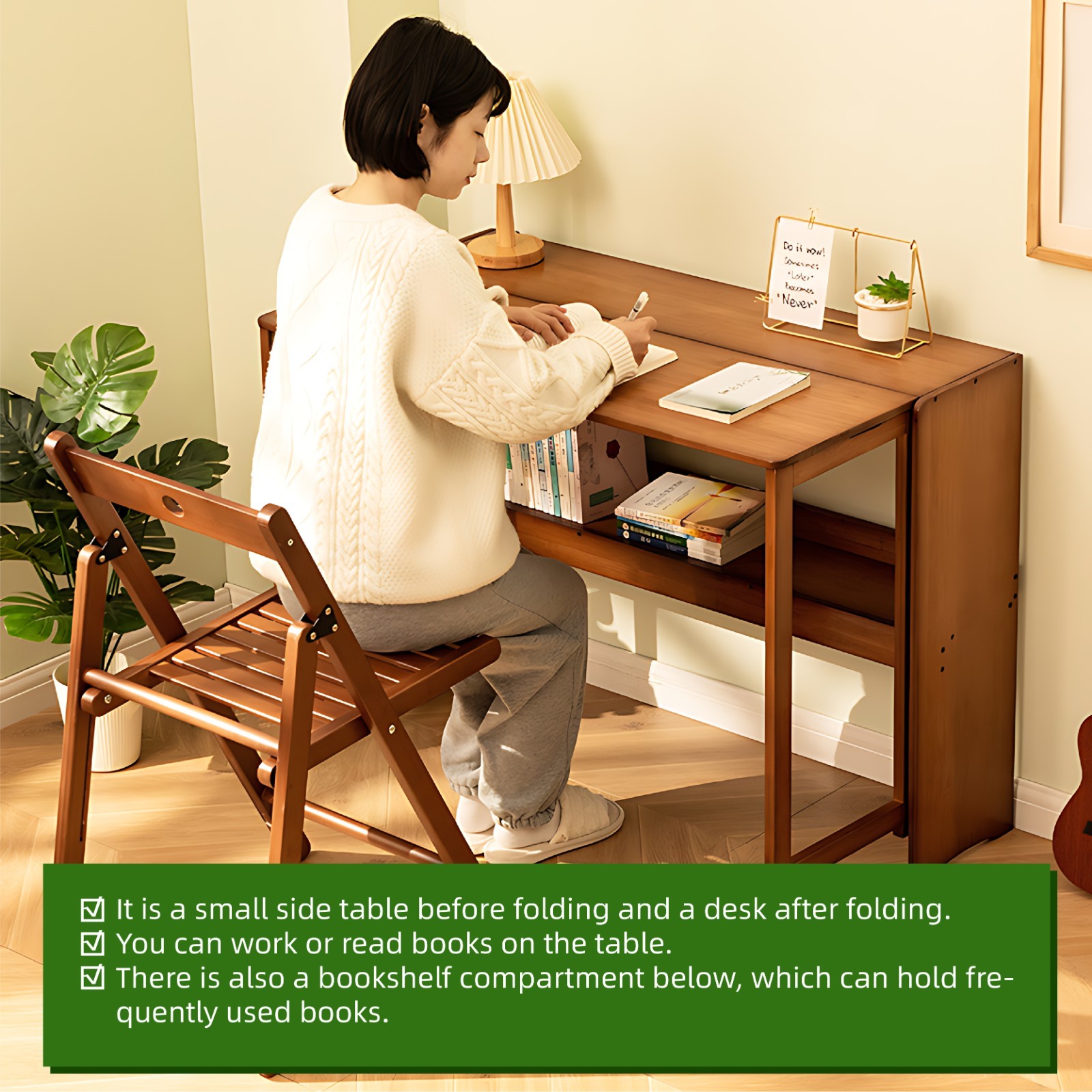 Modern Bamboo Folding Desk Storage Computer Desk Home Office Gaming Study Table