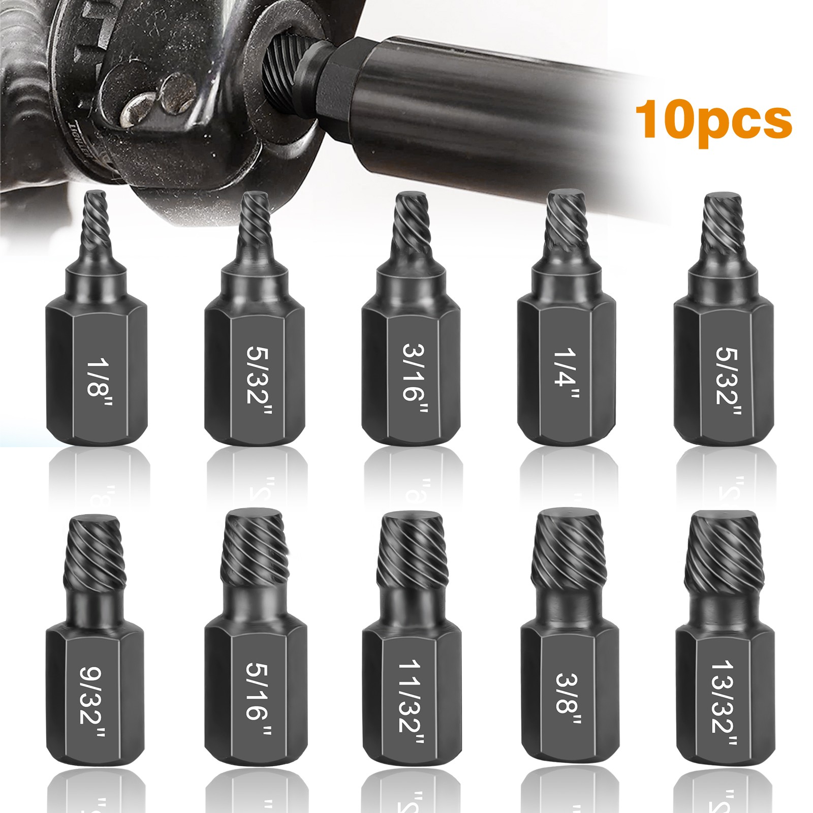 10Pcs Screw Extractor Set Hex Head Multi-Spline Easy Out Bolt Remover Tool Kit