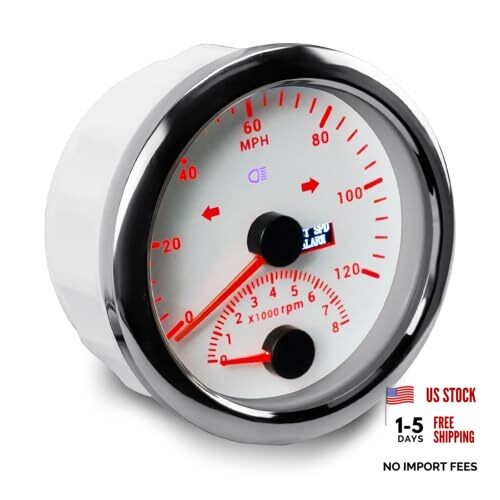 3.34inch 85MM Speedometer 0-120MPH + 8000 RPM Tachometer DC12V for Car White