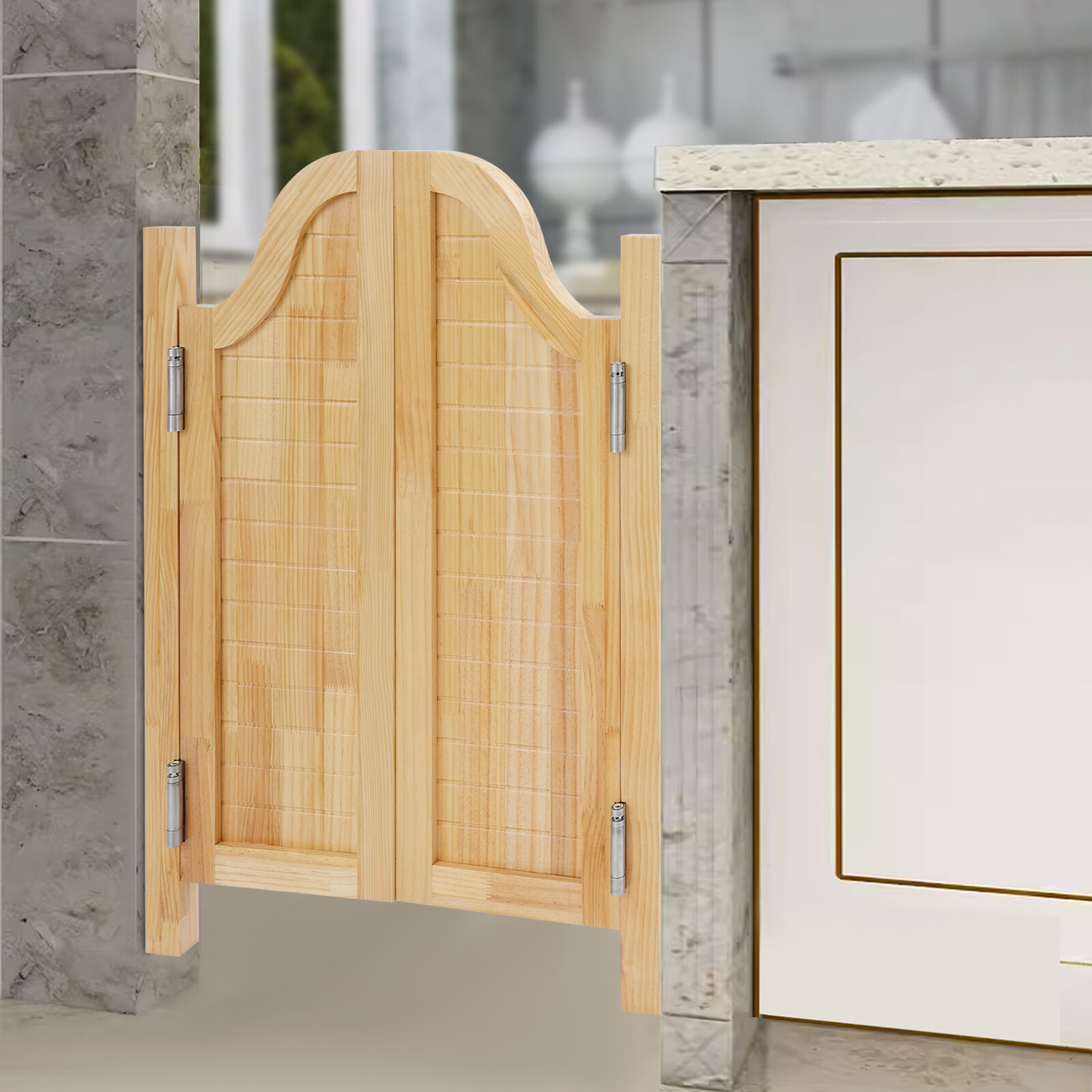 27.5x35in Log Color Partition Door Swing Solid Wood For Shop Entrance W/4*Hinges