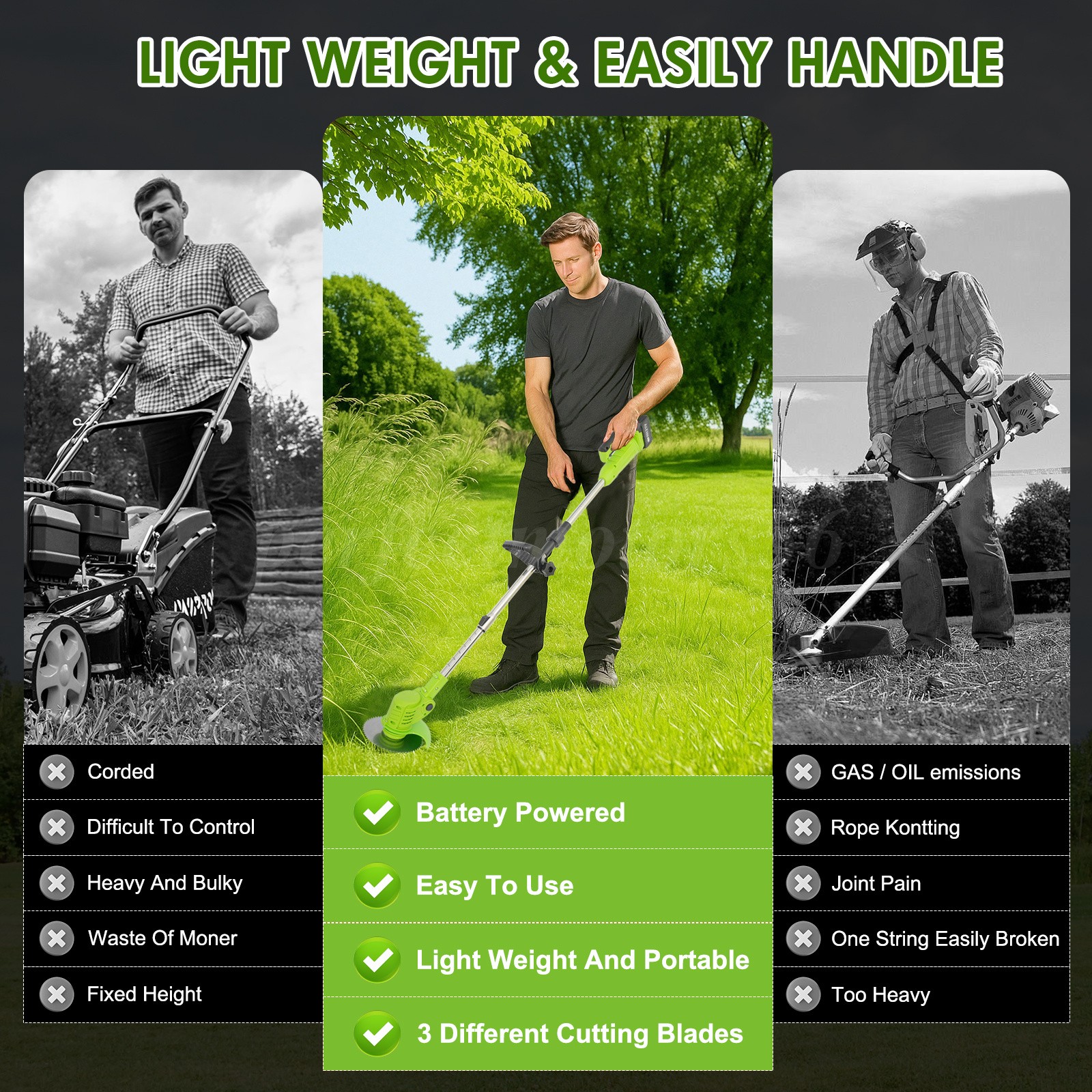 Electric Cordless Grass String Trimmer Lawn Edger Weed Wacker Cutter + 2 Battery
