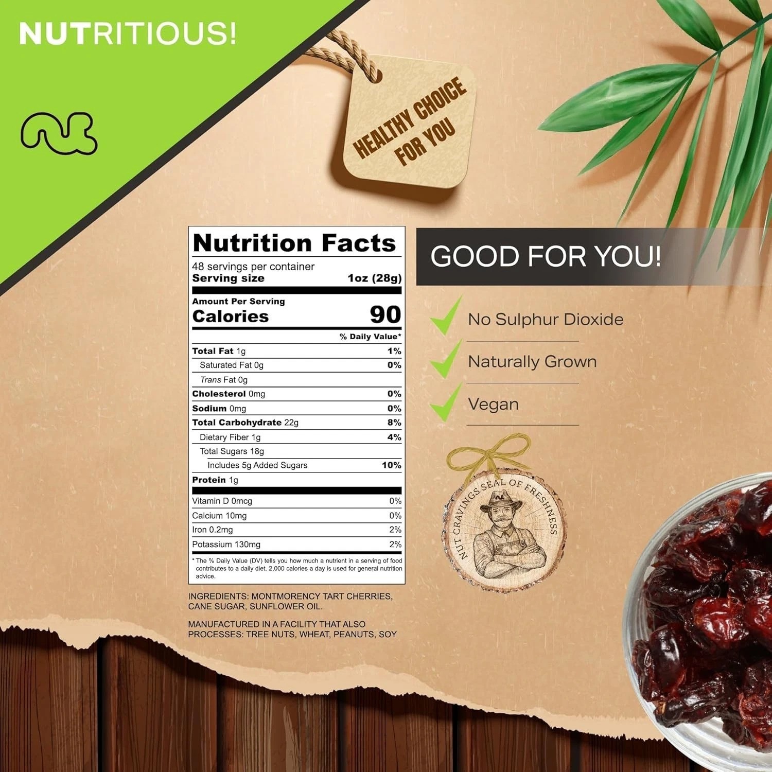 48oz Resealable Dried Cherries – Lightly Sweetened, , Kosher Snack