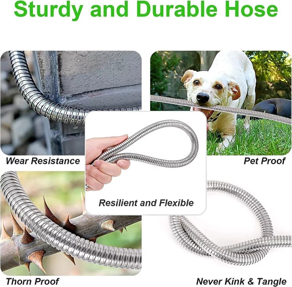 25/50/75/100/150FT Stainless Steel Metal Garden Water Hose Pipe Lightweight