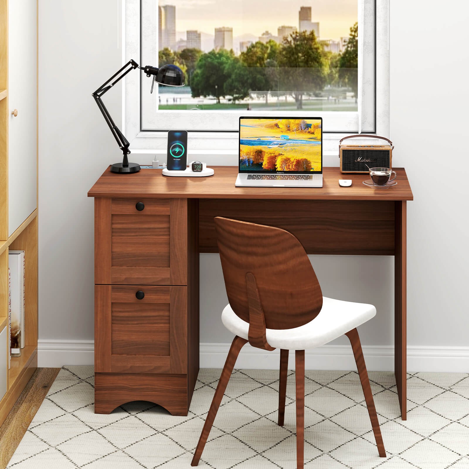Home Office Study Table Vintage Computer Desk Spacious Workstation w/ 2 Drawers