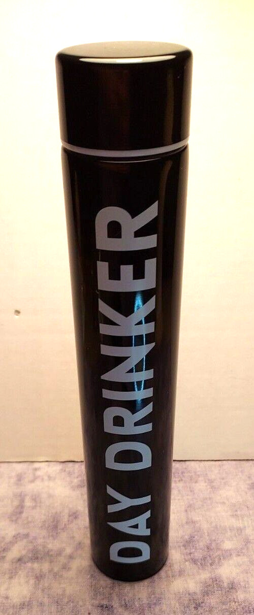 Day Drinker – Slim Flask Bottle Baton – 8oz black tall slender metal 10″ tall