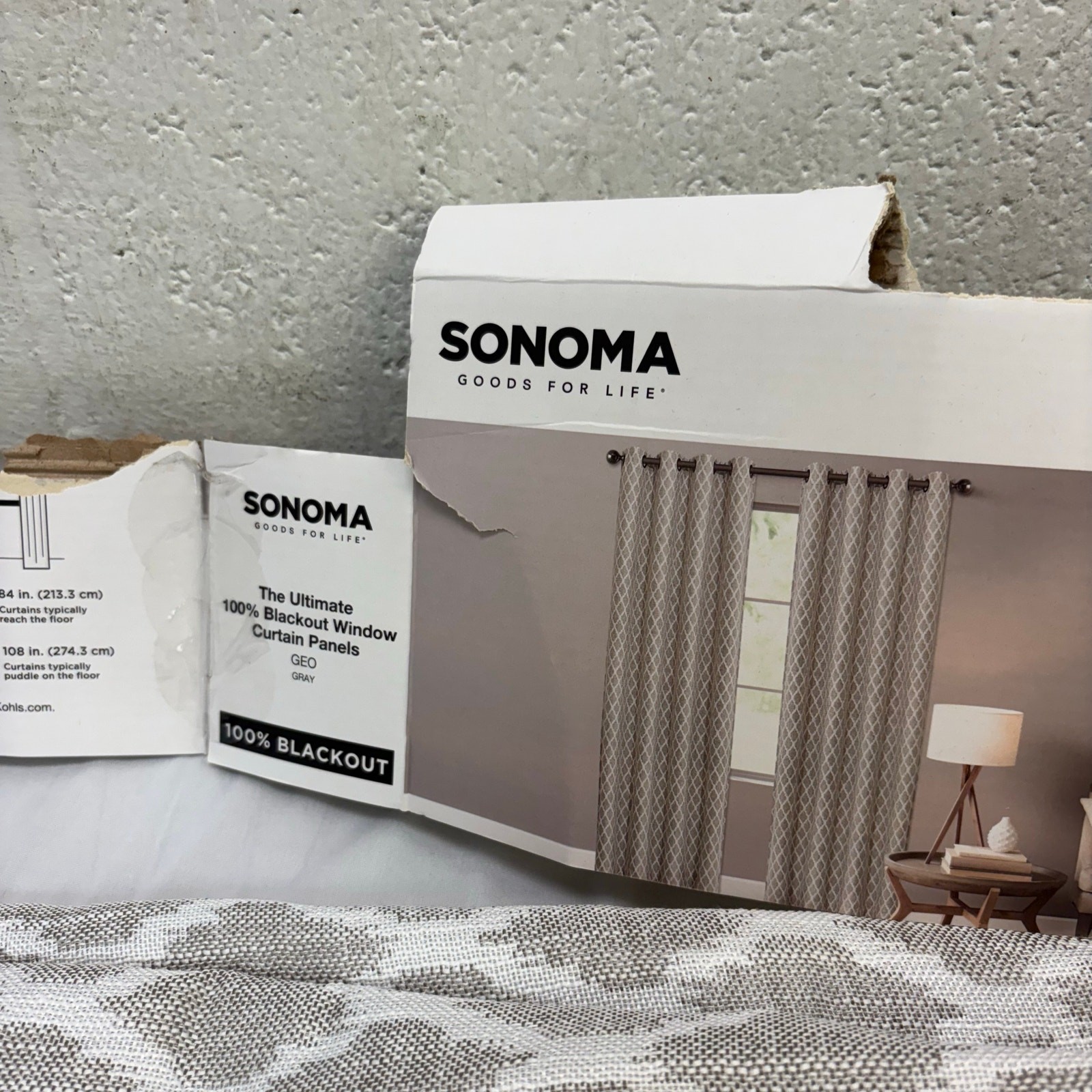 1 Panel – Sonoma Ultimate Performance Woven Geo 100% Blackout Curtain White/Gray