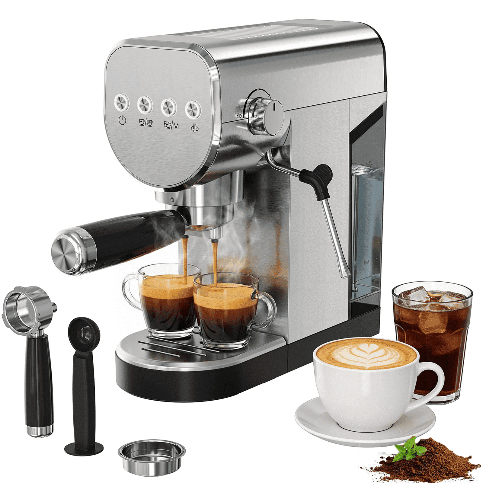 20 Bar Espresso Machine w/ Milk Frother & Cold Brew, 1250W Compact Latte Maker