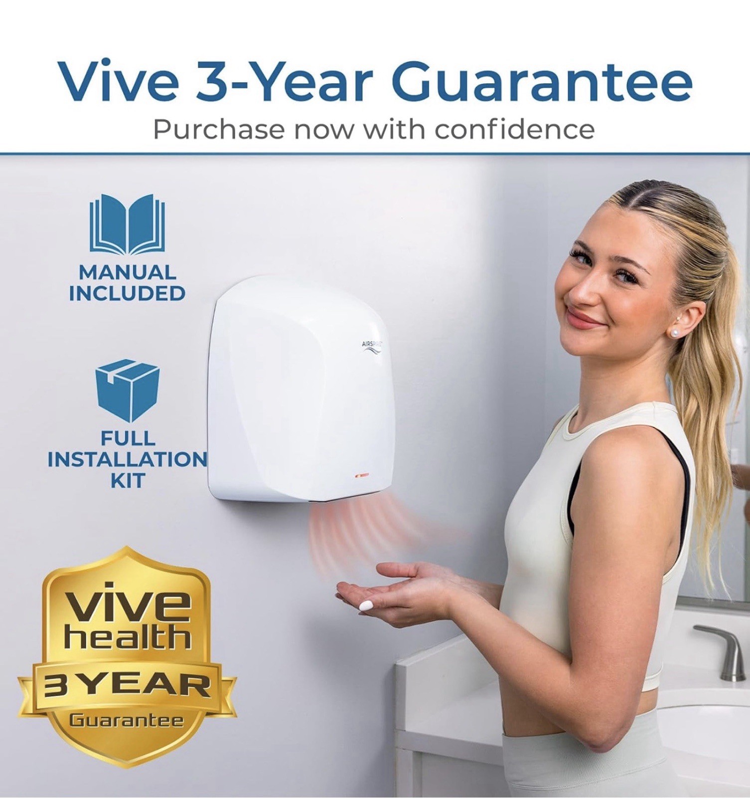 Airspire®️ Summer Breeze Automatic Electric Warm Air Hand Dryer ~ HEPA ~ 1100W
