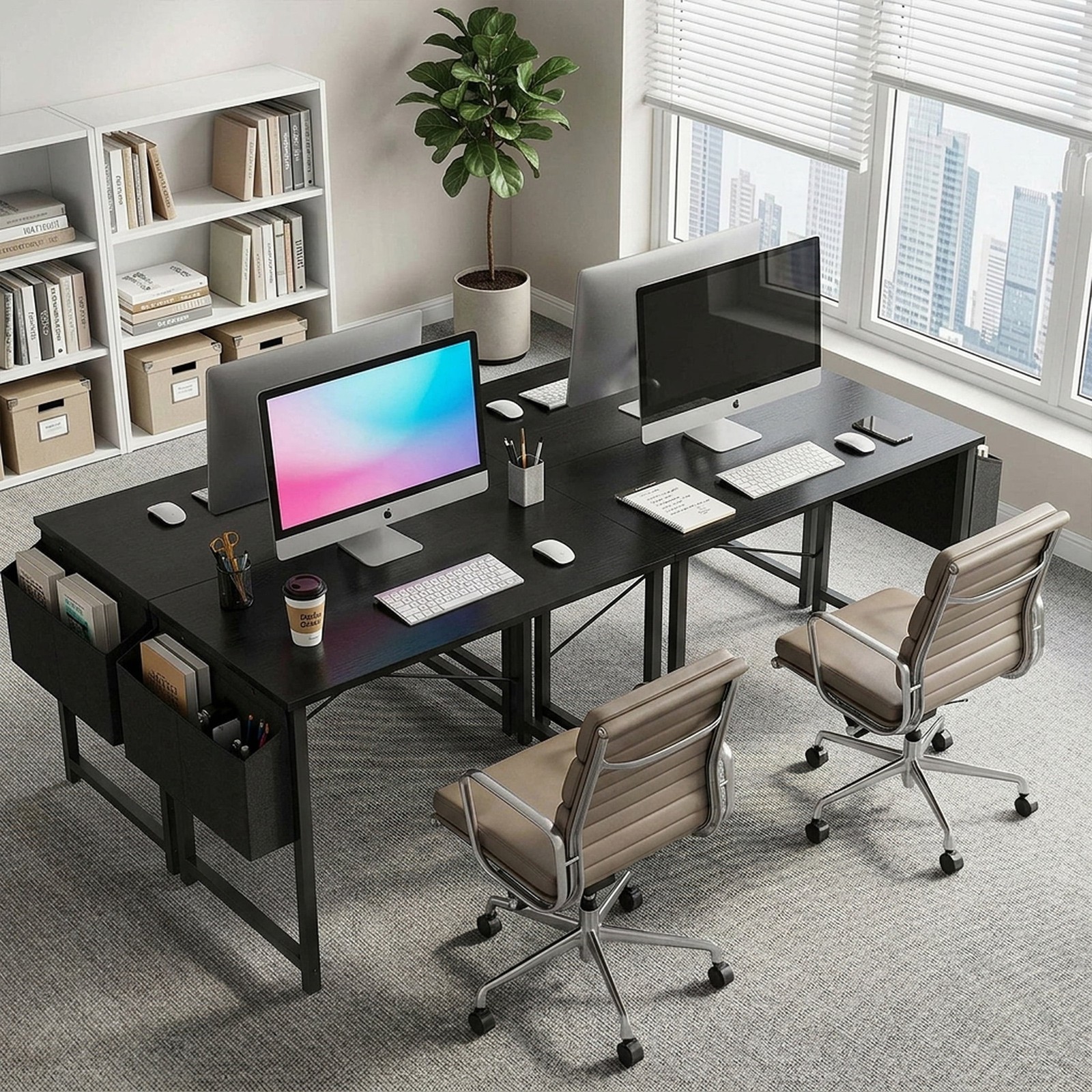 31-55 Inch Modern Computer Desk w/Storage Bag&Hook,Home Office Study Write Table