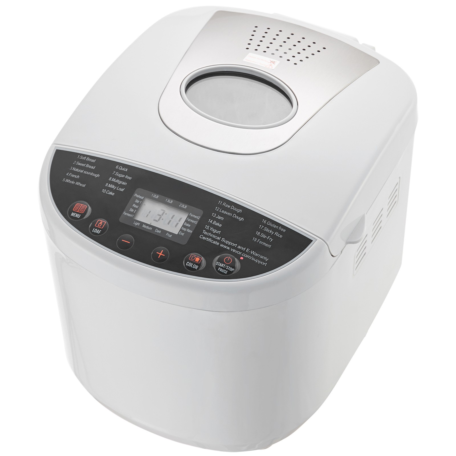 VEVOR 2LB 19-in-1 Bread Maker Automatic Compact Dough Machine Nonstick White