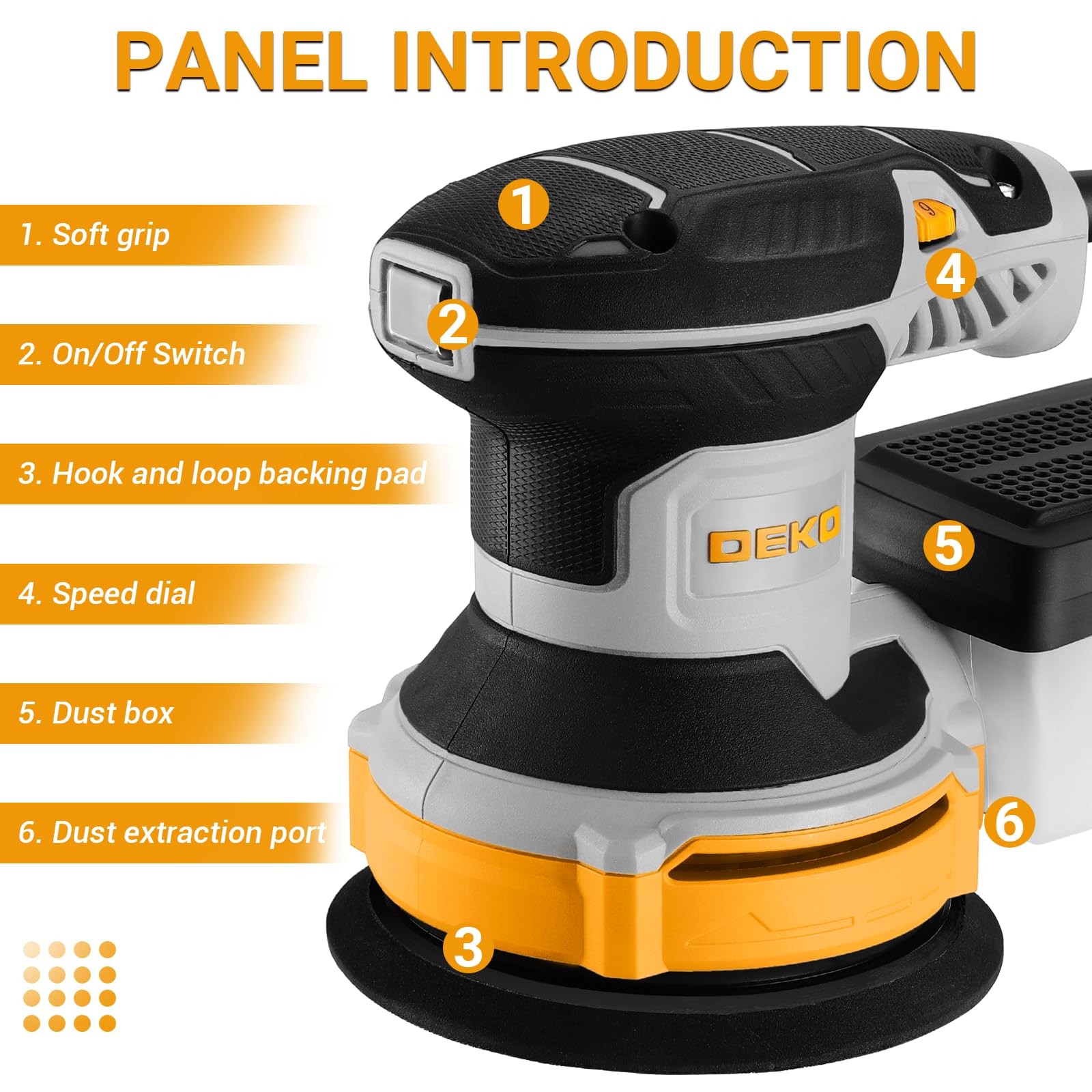 DEKO 5 Inch Random Orbital Sander 300W Corded Electric Hand Sanding Tool
