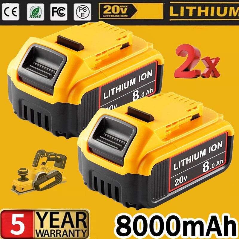 2x For DeWalt 20V 20 Volt Max 8.0AH Lithium Ion Battery DCB206 DCB205 DCB204 New