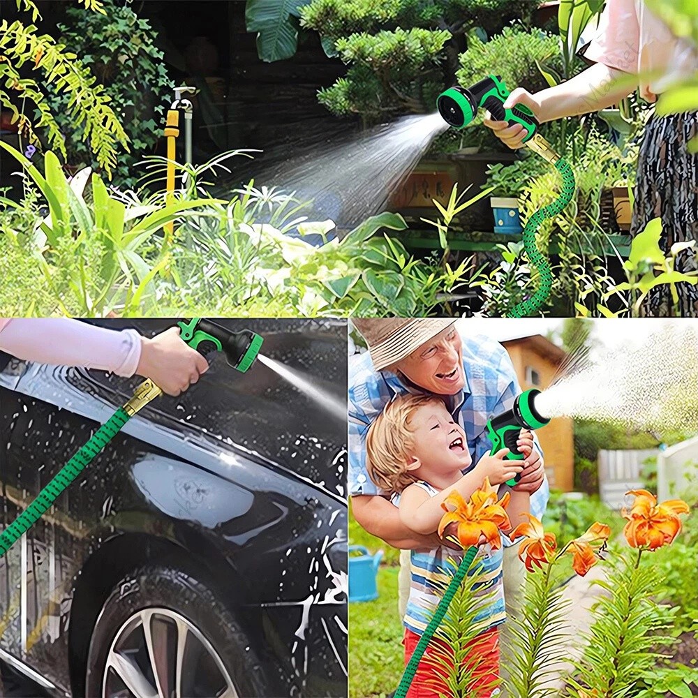 100FT Expandable Garden Water Hose Pipe w/ 10 Spray Nozzle Flexible 3X Expand