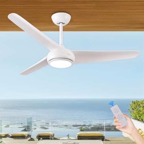 KINDLOV 52″ Ceiling Fan Lights,Remote,6 Speeds,3CCT,Reversible,White
