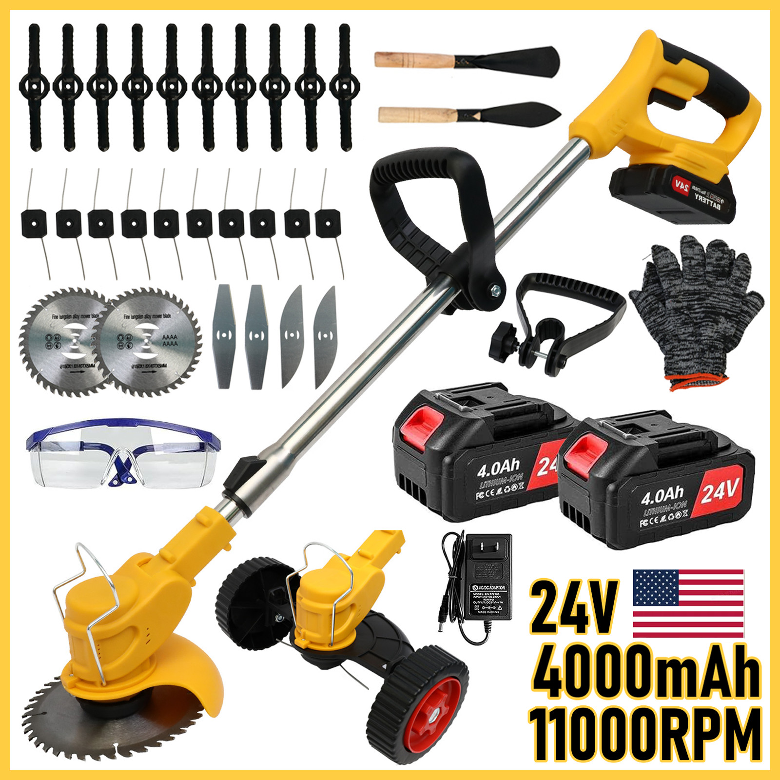 Cordless Weed Eater Electric Brush Cutter Lawn Edger Grass String Trimmer 4.0Ah