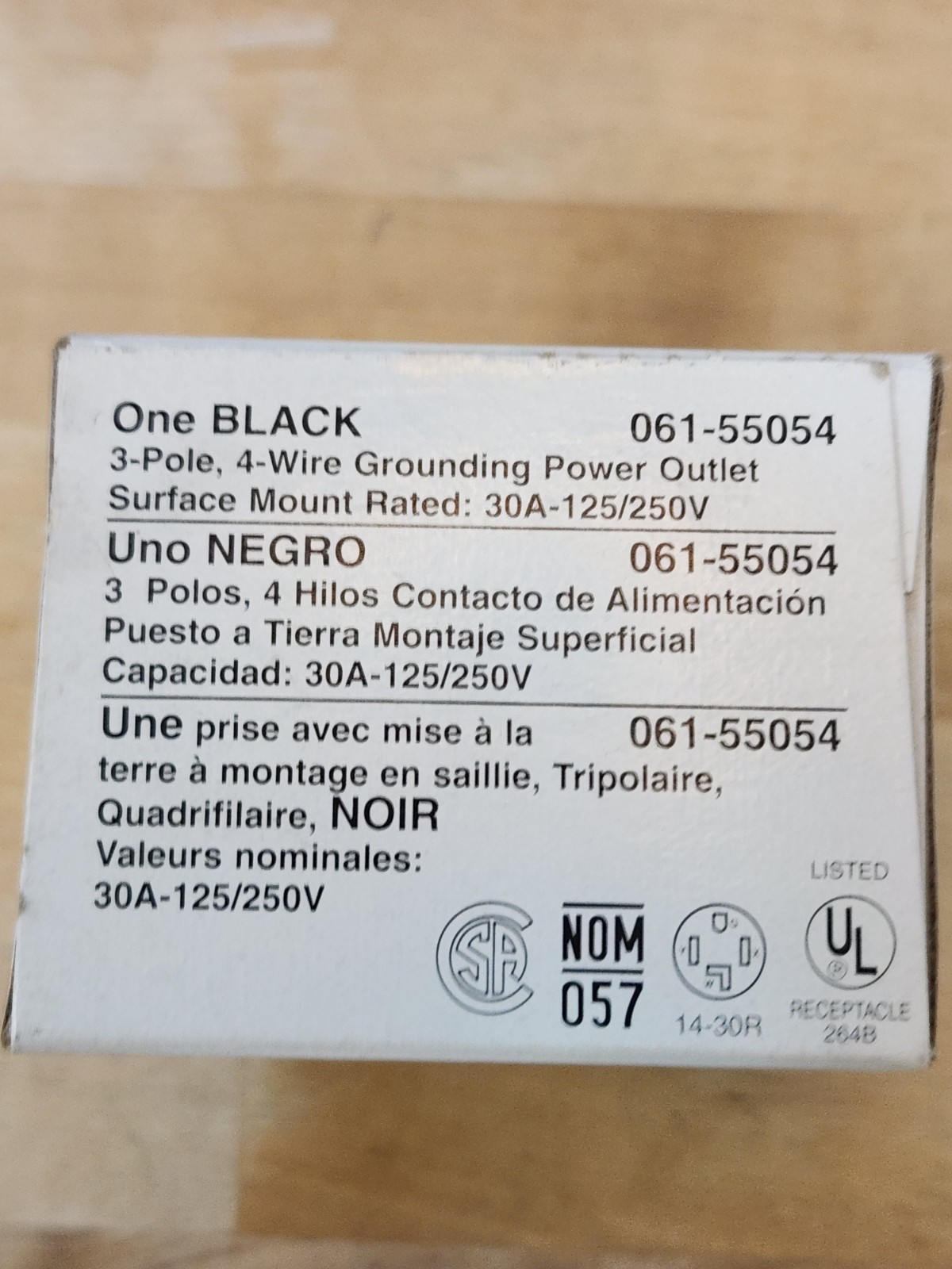 Leviton 55054 30A-125/250V Surface Mount Power Outlet, Black B00-55054 – NEW