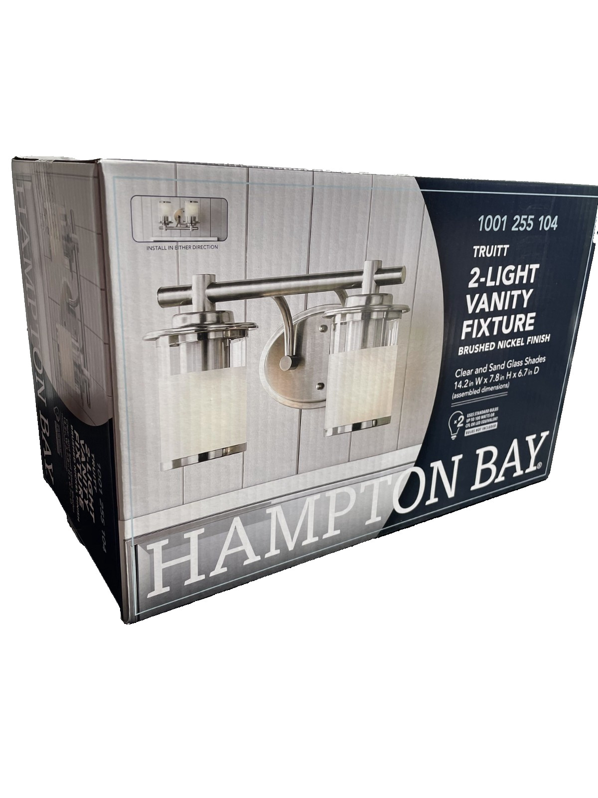 Hampton Bay Truitt 14.2 in. Brushed Nickel 2-Vanity Light with Edge Glass Shades