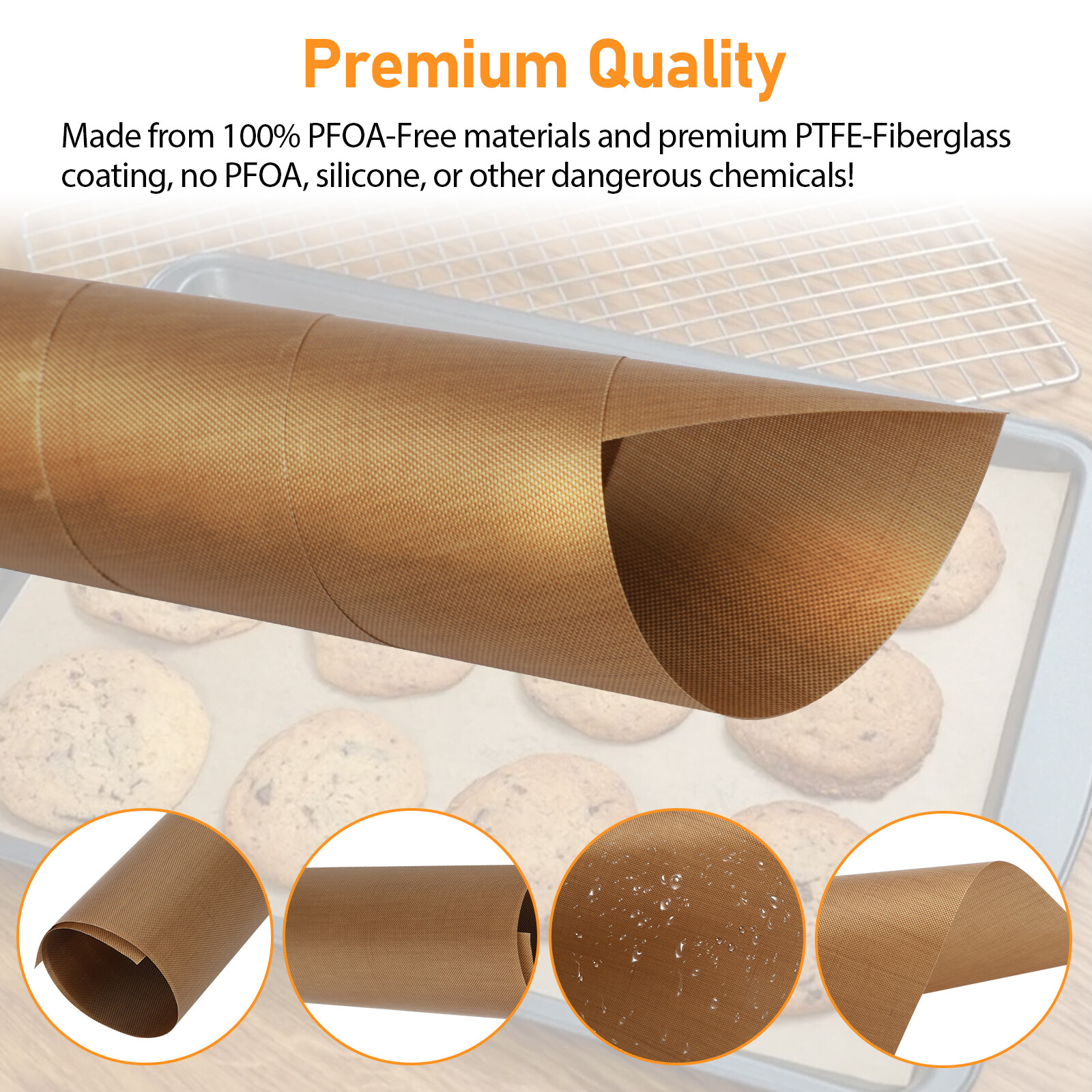 5pc Copper Grill Mats Baking Non-Stick BBQ Pad Reusable Cooking Oven Sheet Liner