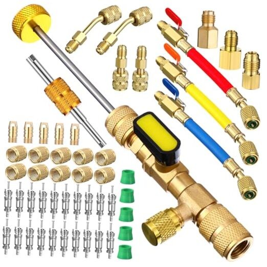52 Pcs Charging Hoses and R410a Adapter Kit, R134a R410a R22 R12 Hoses with