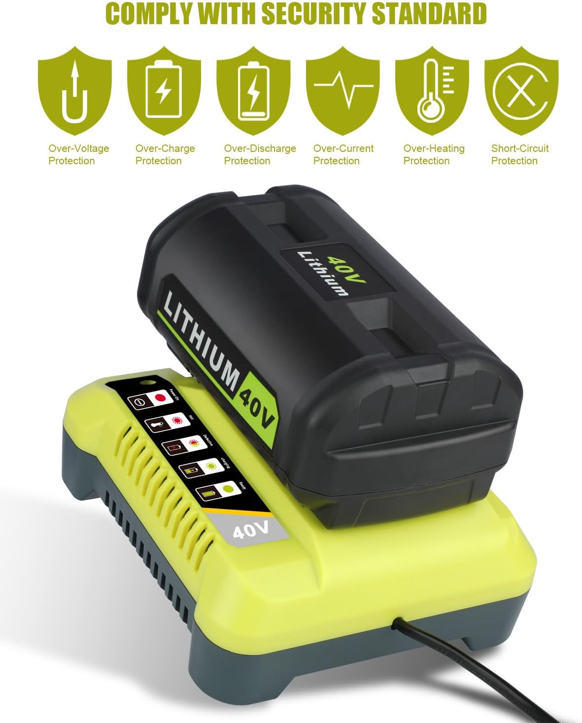 6.0Ah Battery 40 Volt for Ryobi 40V Lithium OP40602 Battery with LED / Charger