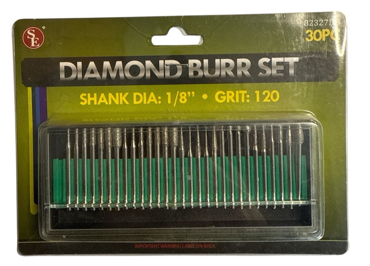 SE 30 Piece Assorted Diamond Coated Tip Burrs Set 1/8″ Shank 120 Grit ~ 82327DB