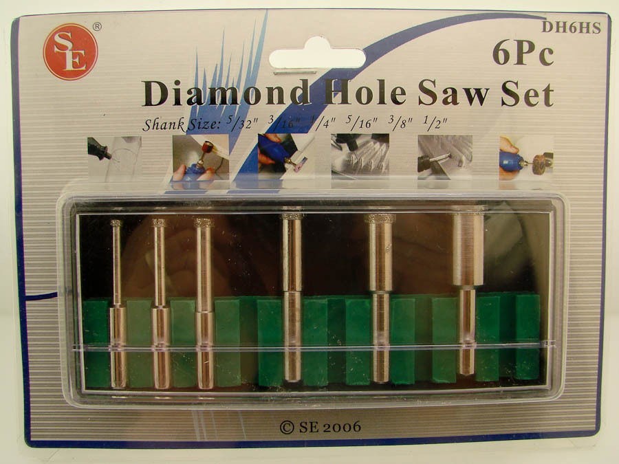 6 PIECE HOLE SAE diamond burr set 5/32″ shank shapes BRAND NEW