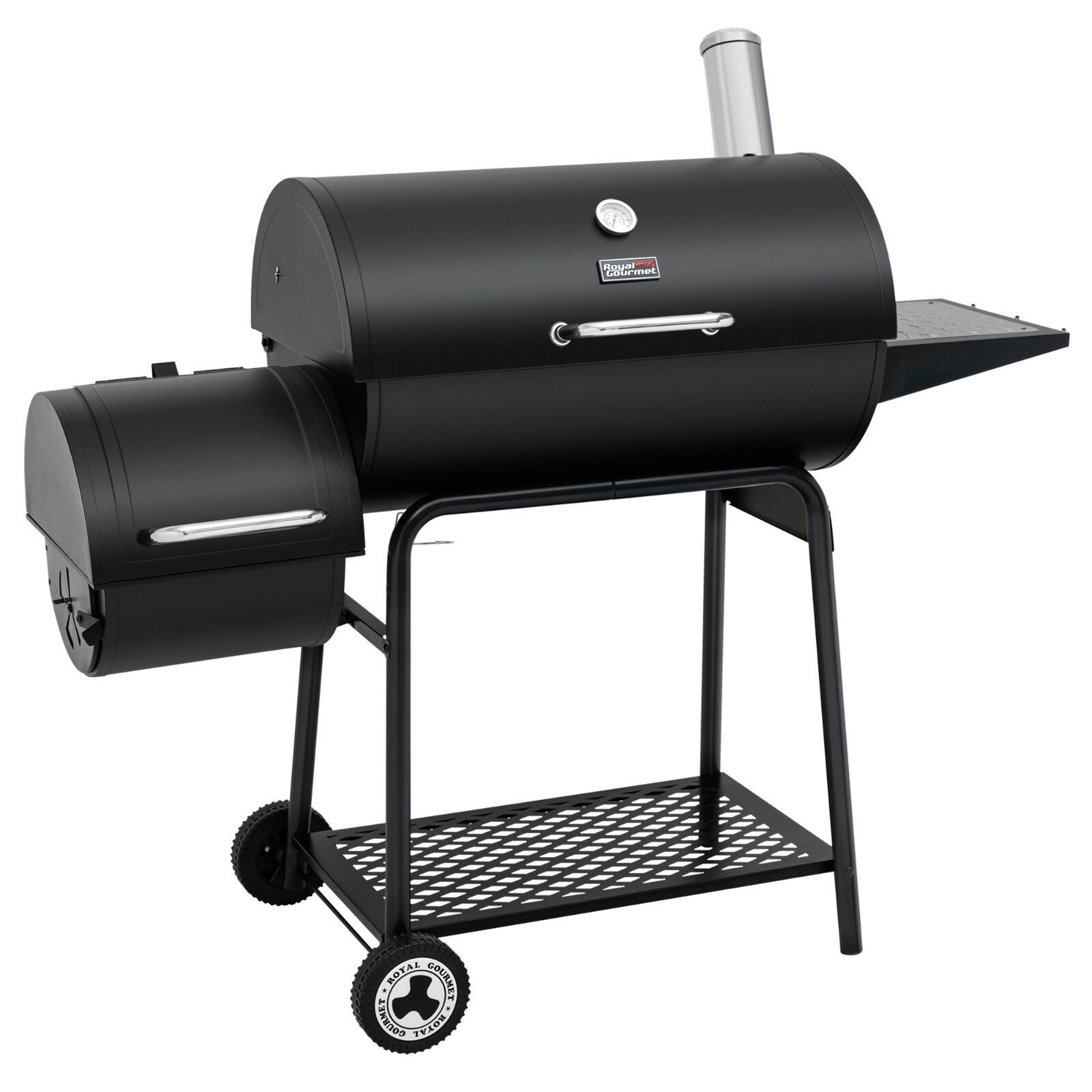 Royal Gourmet Barrel Charcoal Grill with Offset Smoker Outdoor Portable Wheels