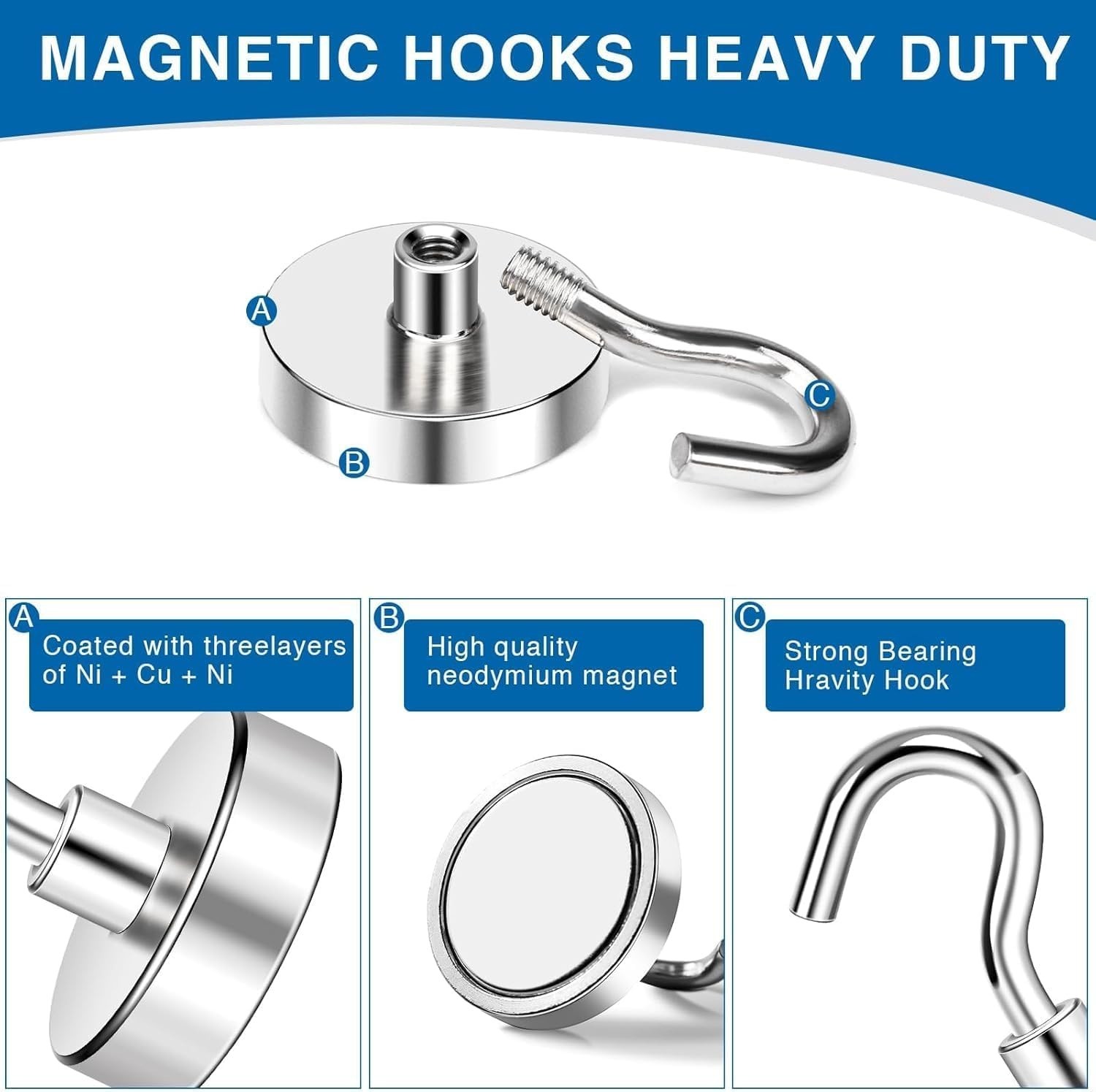All-Purpose Magnetic Hooks, 30lbs Capacity – 25 Pack for Indoor & Outdoor Use