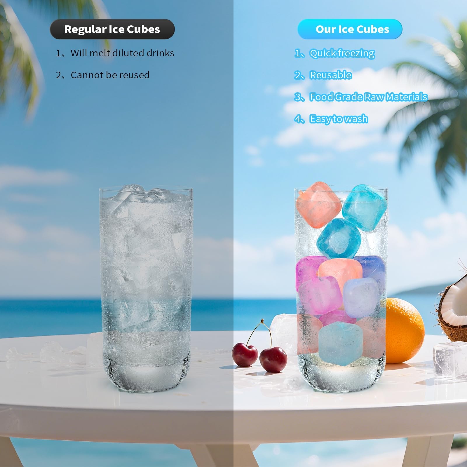380 Pack Reusable Ice Cube Refreezable Plastic BPA Free Washable Whiskey