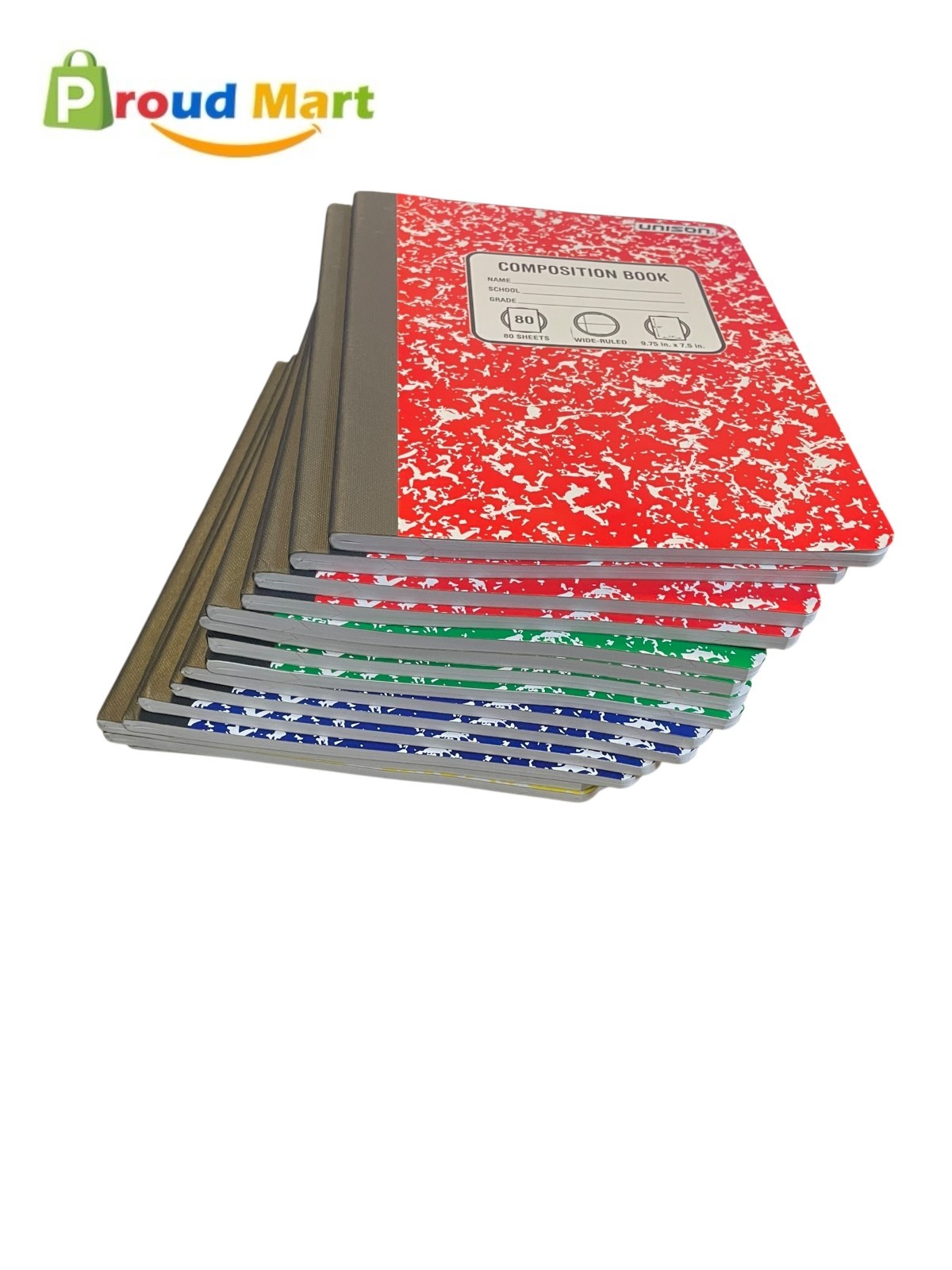 Lot of 15 Composition Books 80 Sheets Wild Ruled 9.75in x 7.5in.