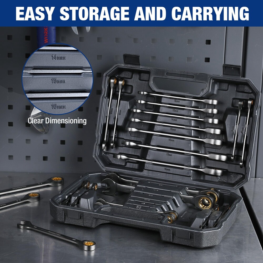 WORKPRO 22PC Ratcheting Wrench Set Metric 6-18mm&SAE 1/4-3/4″ Combination Wrench