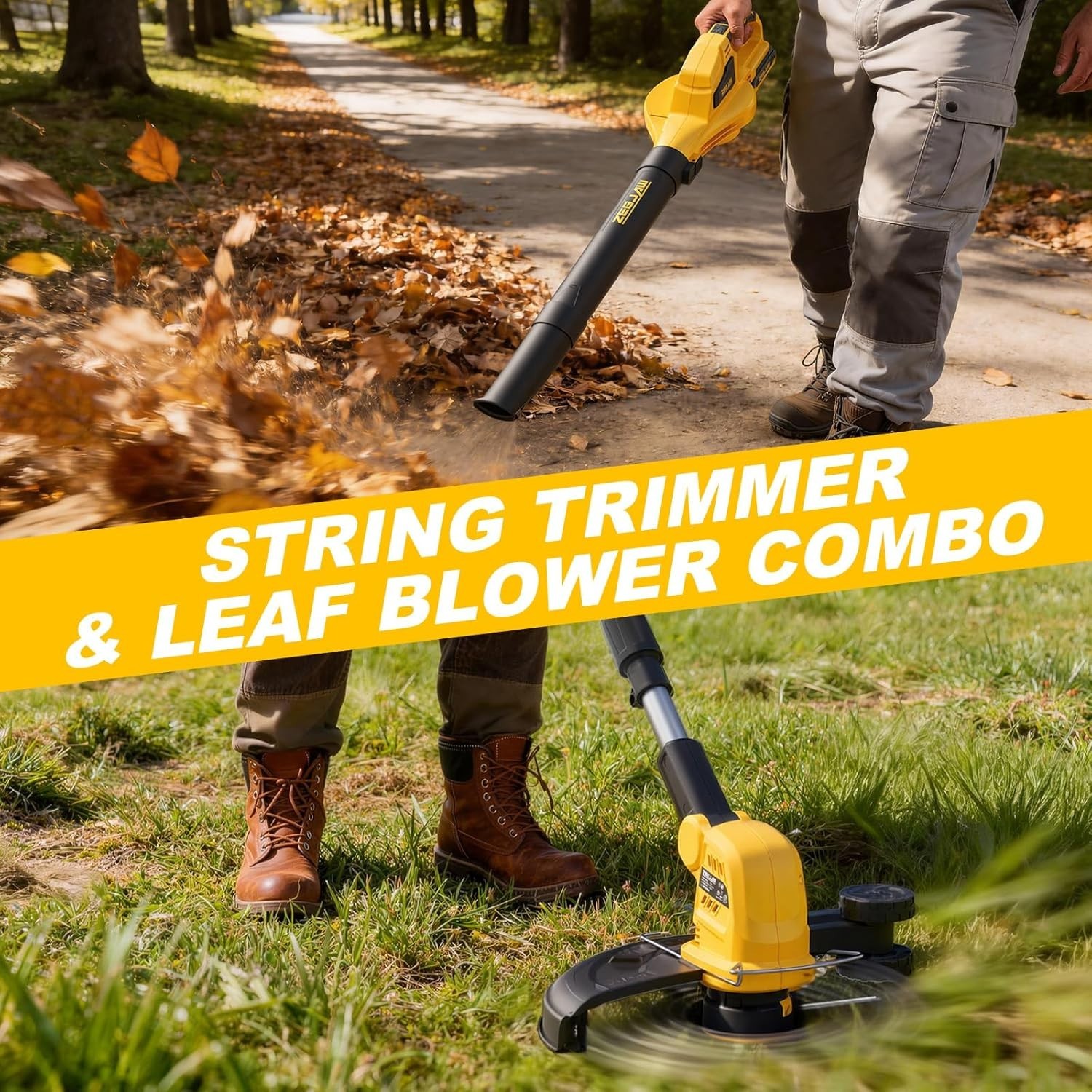 2-in-1 Cordless Leaf Blower & String Trimmer Kit 150 MPH 12 Inch, 2×2.0Ah