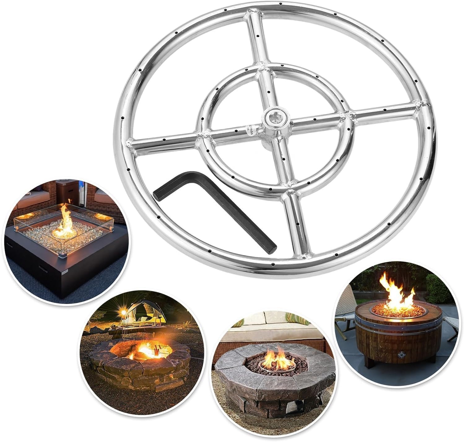 12in Stainless Steel Fire Pit Ring Burner Valve Kit Outdoor Fireplace DIY