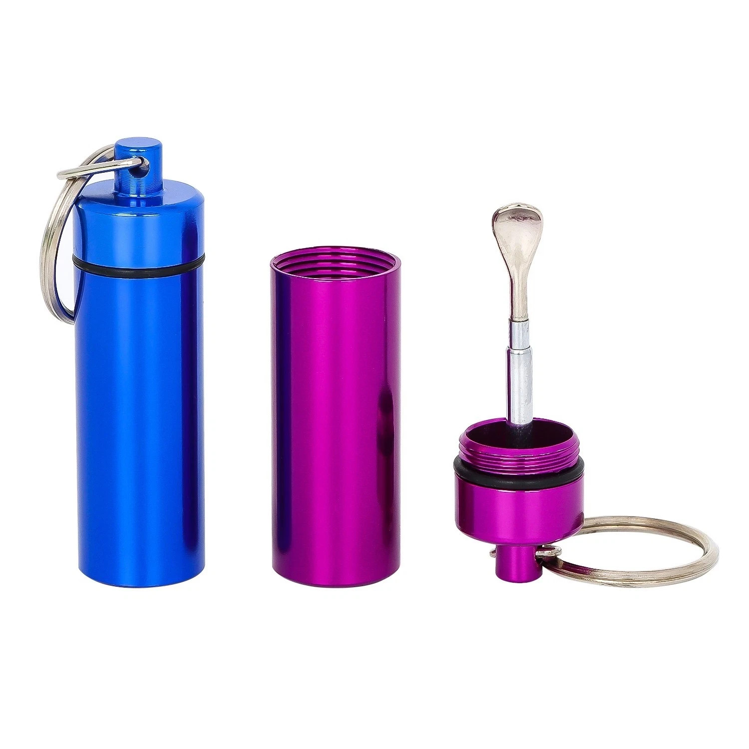 Travel Spice Container with Spoon – Mini Metal Vial Keychain Box 2Pack