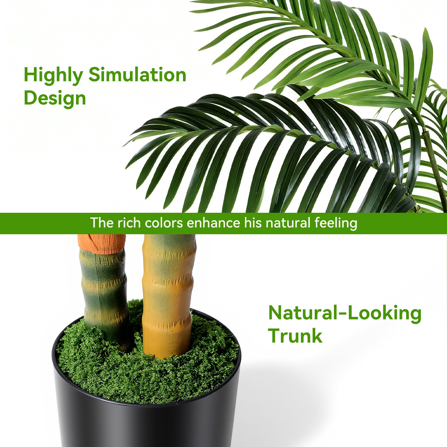 NOVAROOT 6FT Double Golden Cane Palm Artificial Tree Lush Realistic Home Decor