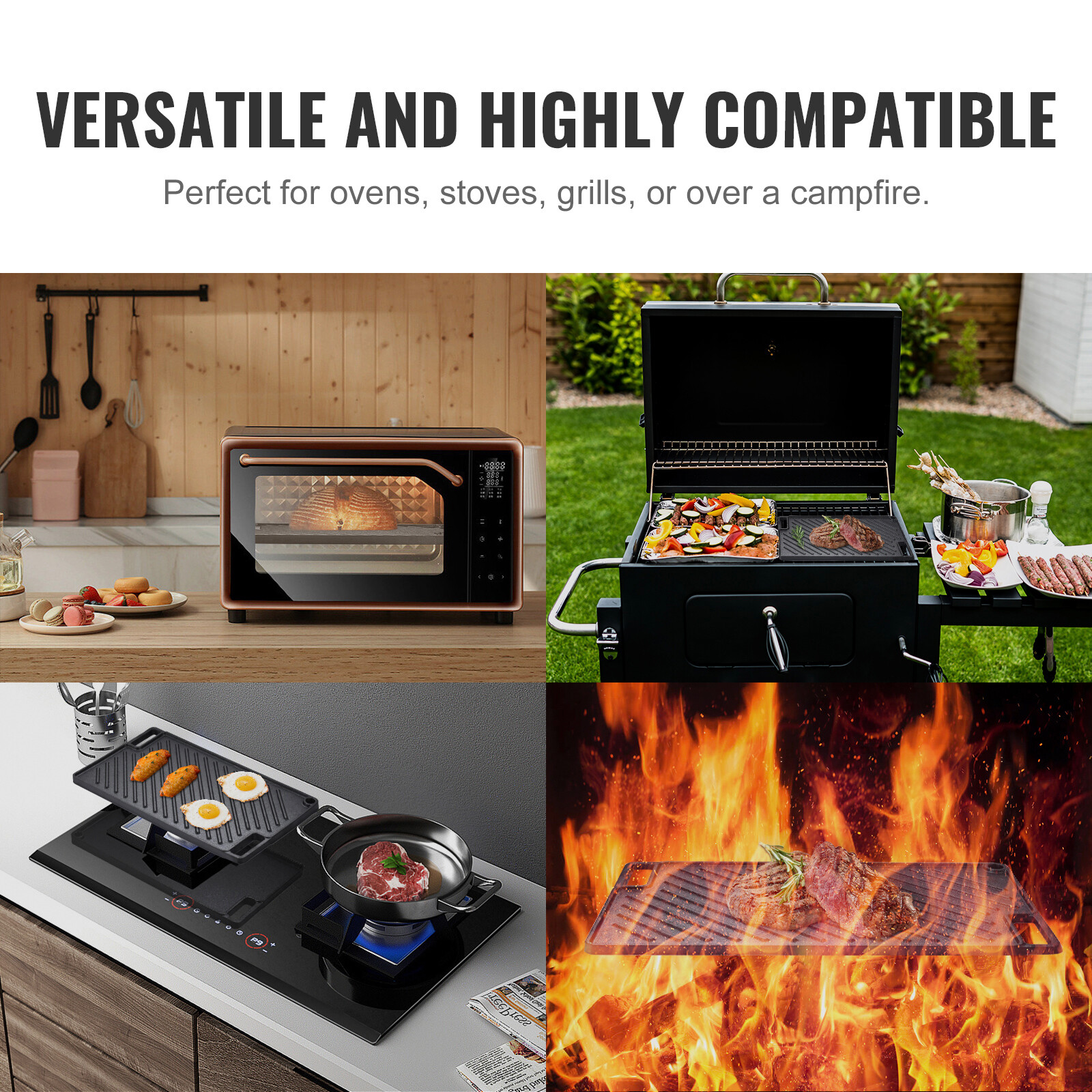VEVOR 9.7″x16.7″ Reversible Grill Griddle BBQ Flat Stove Top Griddle Cast Iron