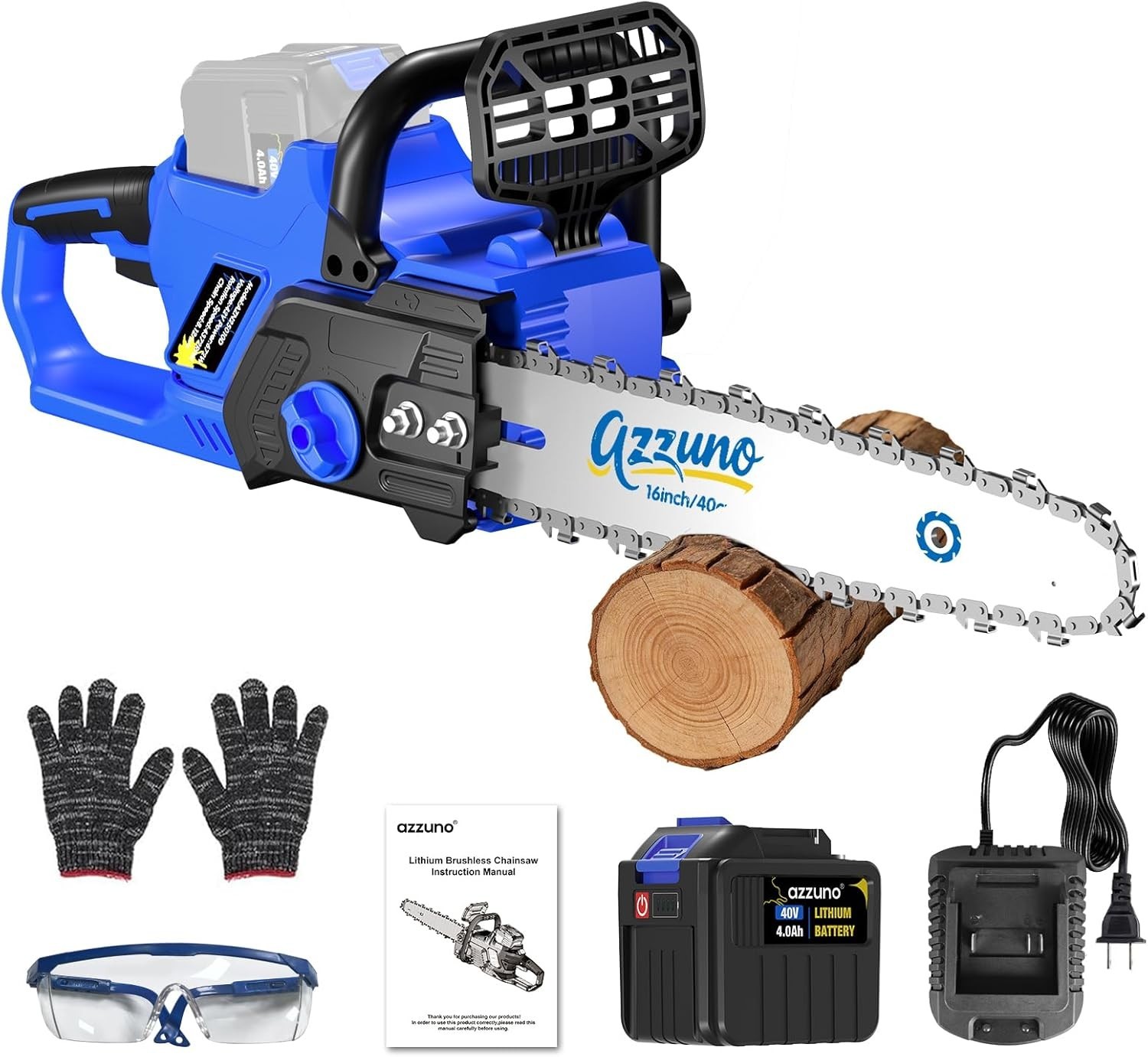 Electric Brushless Cordless Chainsaw 16 Inch Kit, Includes 1 Battery, Tool-Free