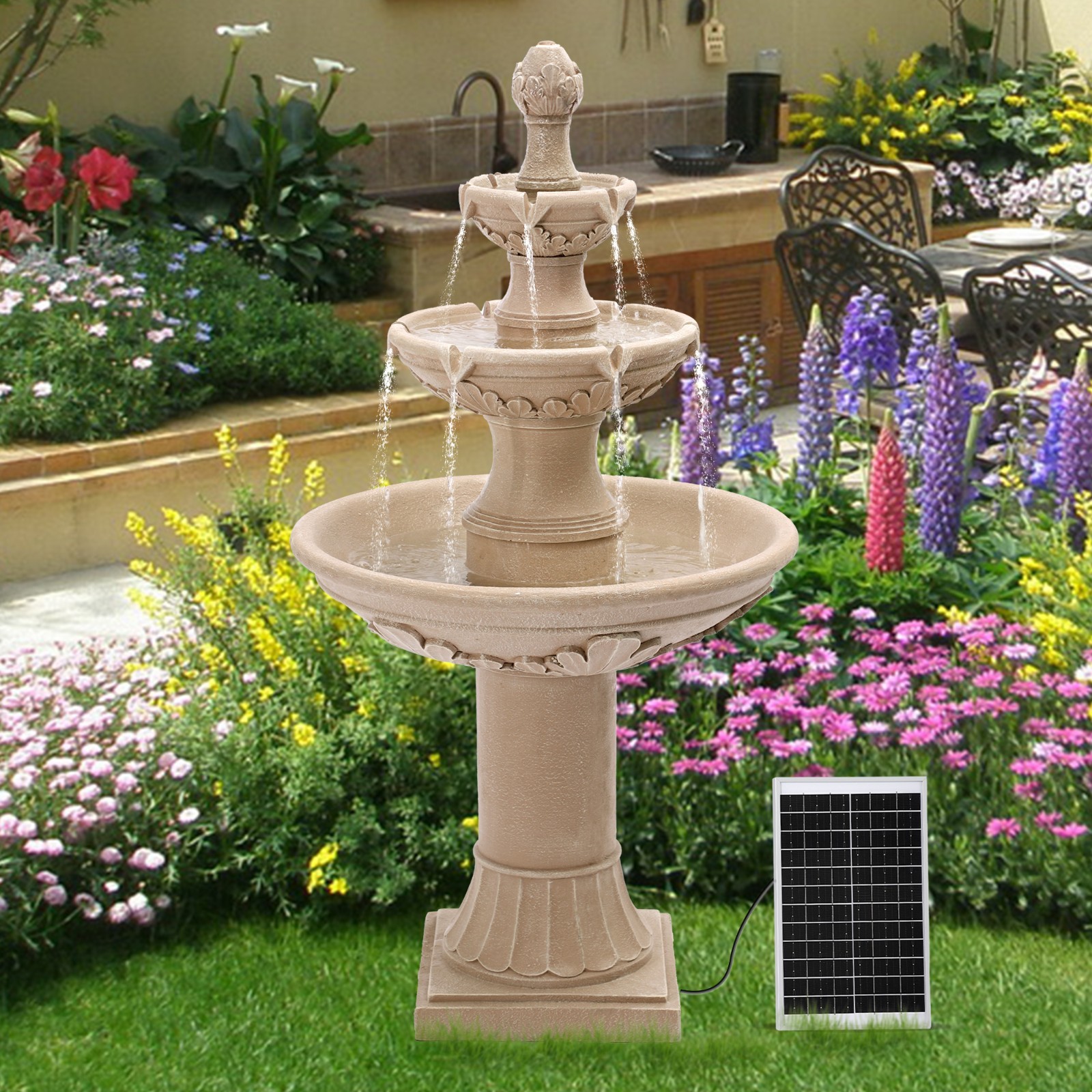 48″ High Solar Italian Feature Freestanding Water Fountain Outdoor and Indoor