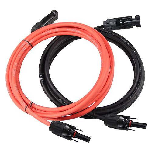 Black+Red 10 AWG Solar Panel Extension Cable Silicone Flexible Wire Connectors