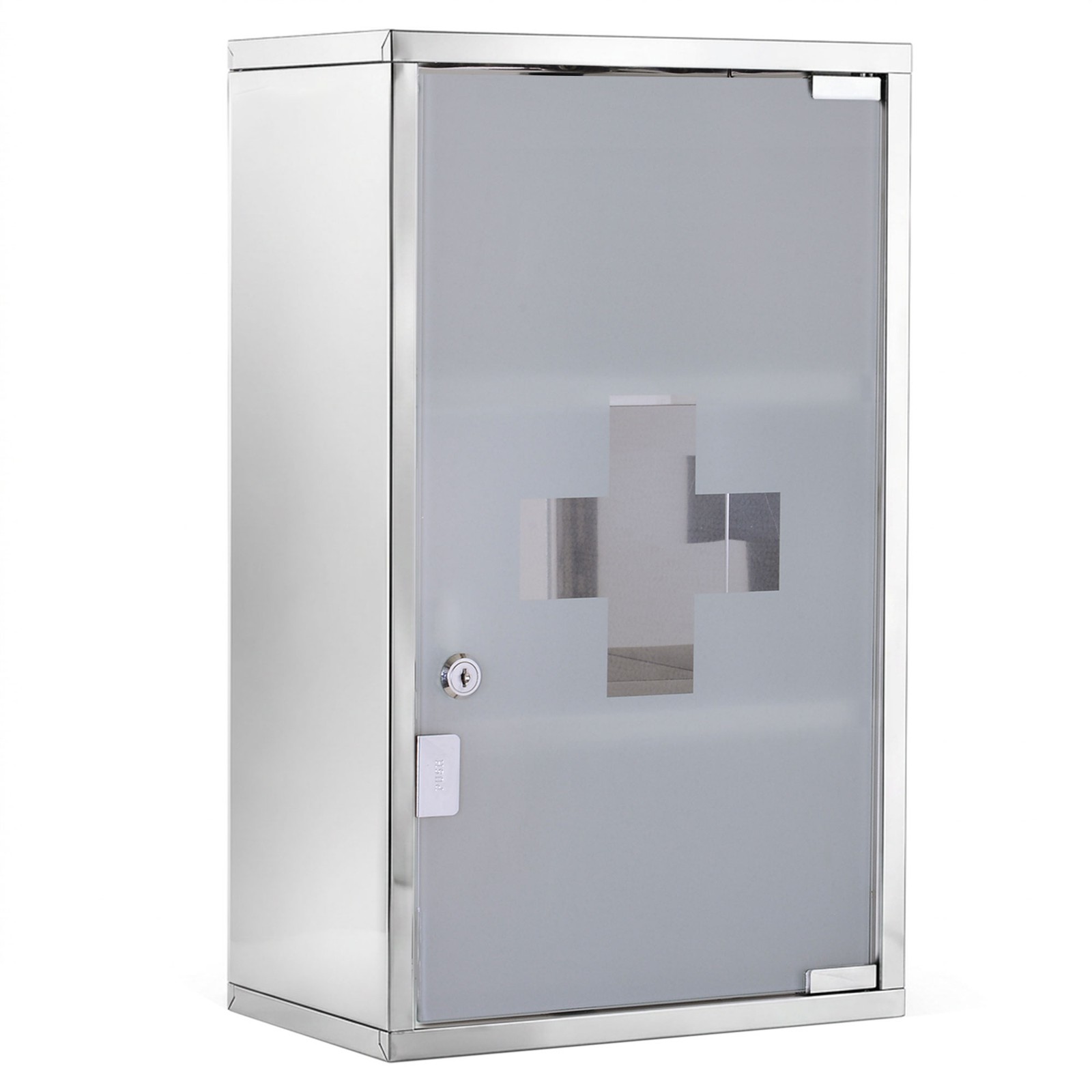 Stainless Steel Medicine Cabinet Wall Mount Frosted Door Lockable First Aid